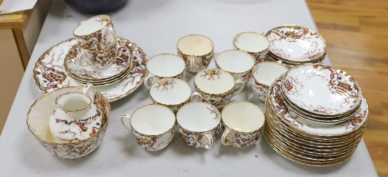 A 'Sylvan' pattern tea service, spiral fluted with cobalt blue, rose and gilt decoration (40 pieces)